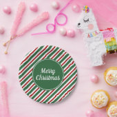 モダン グリーン ストライプ クリスマス ペーパープレート (パーティー)