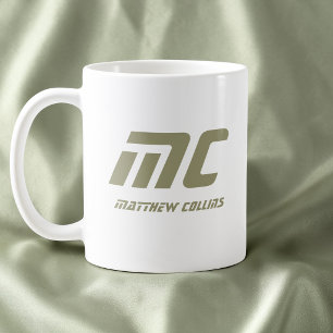 モダン グリーン モノグラム 名前 ミニマル テキスト メンズ コーヒーマグカップ