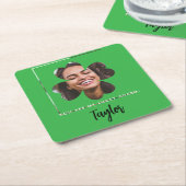 モダン グリーン ラッキー イン ラブ シャムロック クローバー フォト スクエアペーパーコースター (アングル)