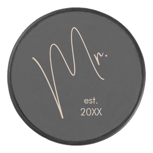 モダン グルーム | ベージュ + ブラック スクリプト アイスホッケーパック (正面)