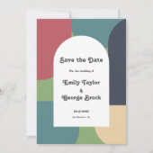 モダン グルーヴィー カラフル アブストラクト シック レトロ ウェディング セーブザデート (正面)