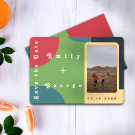 モダン グルーヴィー カラフル レトロ フォト ウェディング セーブザデート