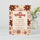 モダン グルーヴィー レトロ 70年代 フローラル ウェディング QRコード 招待状 (スタンド正面)