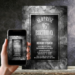 モダン グレー スレート ストーン 95歳の誕生日 サプライズ 招待状