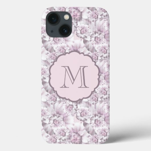 モダン グレー ピンク 花柄 モノグラム Case-Mate iPhoneケース (裏面)