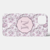 モダン グレー ピンク 花柄 モノグラム Case-Mate iPhoneケース (裏面 (横))