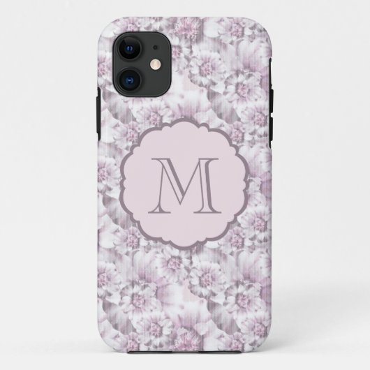 モダン グレー ピンク 花柄 モノグラム Case-Mate iPhoneケース (裏面)
