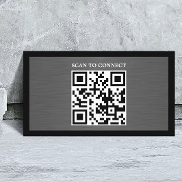 モダン グレー フェイクメタル ブラックQRコード ボールド 名刺