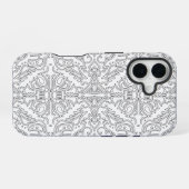 モダン グレー フラワー柄 iPhone 16ケース (裏面横)