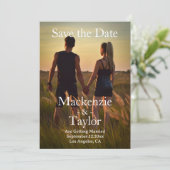 モダン グレー 白 写真 Save the Date 招待状 (スタンド正面)