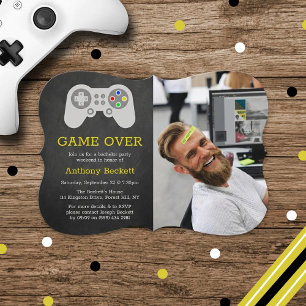 モダン ゲームオーバー フォト バチェラーパーティー 招待状