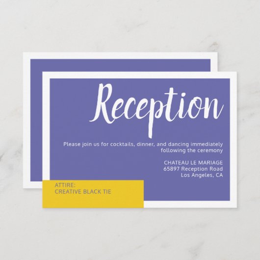 モダン コンテンポラリー 紫 黄色 ウェディング ミニマル エンクロージャーカード (正面/裏面)