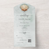 モダン コースト シーシェル アクア ウォーターカラー QRコード オールインワン招待状 (内側)