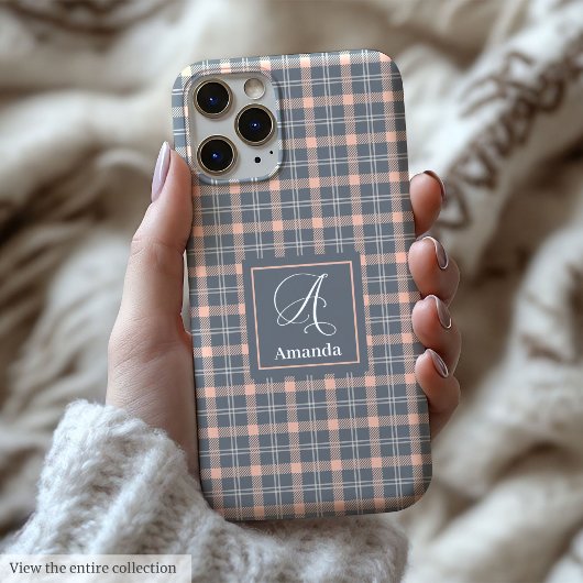 モダン コーラルグレー iPhone カスタムネーム 手帳型 カバー