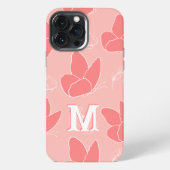 モダン コーラルピンクの蝶 モノグラムM パターン iPhoneケース (裏面)
