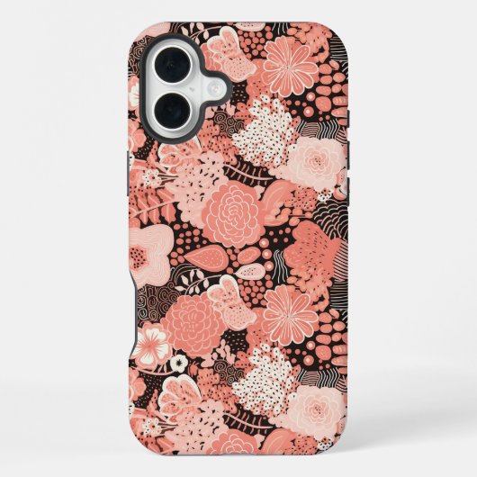 モダン コーラル フラワー柄 iPhoneケース (裏面)