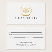 モダン&ゴールデンエレガントハニービーキーパーのギフトカード (正面&裏面)