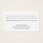 モダン&ゴールデンエレガントハニービーキーパーのギフトカード (裏面)