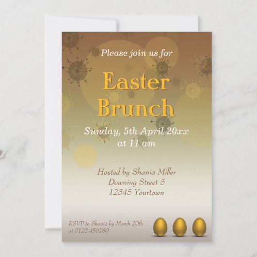 モダン ゴールデン イースター エッグ 招待状 (裏面)