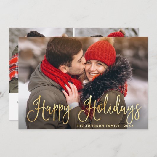 モダン ゴールデン クリスマス 3 フォト グリーティング (正面/裏面)