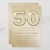 モダン ゴールデン スパークル 50周年 結婚記念日 招待状 (正面/裏面)