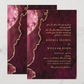 モダン ゴールデン バーガンディ マーブル アゲート ウェディング 招待状 (正面/裏面)