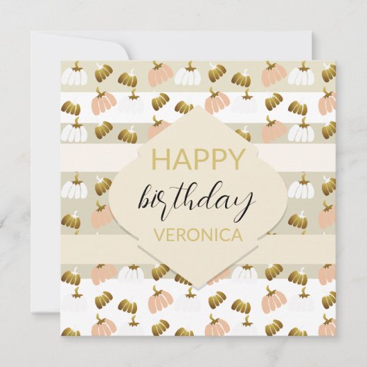 モダン ゴールデン ブラッシュ ピンク アーティスティック パンプキン カード (正面)