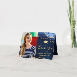 モダン ゴールデン ブルー マーブル アゲート 卒業パーティー サンキューカード