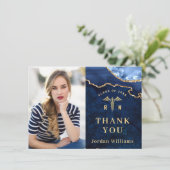 モダン ゴールデン ブルー マーブル アゲート RN 卒業 サンキューカード (スタンド正面)