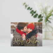 モダン ゴールデン ホリデー フォト クリスマス グリーティング ポストカード (スタンド正面)