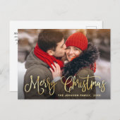 モダン ゴールデン ホリデー フォト クリスマス グリーティング ポストカード (正面/裏面)