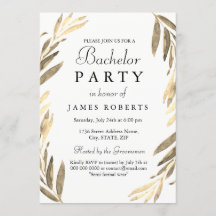 モダン ゴールデン リーフ バチェラー パーティー 招待状