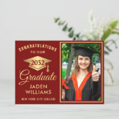 モダン ゴールデン レッド フォト 卒業 招待状 (スタンド正面)