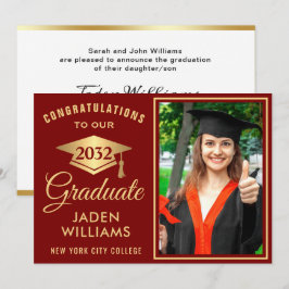 モダン ゴールデン レッド フォト 卒業 招待状