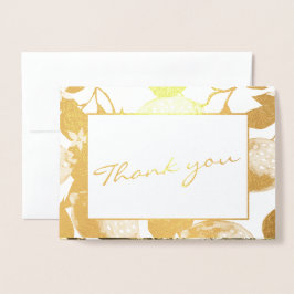 モダン ゴールデン レモン & フォリアージ ウェディング フォト リアル 箔カード