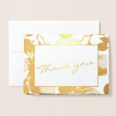 モダン ゴールデン レモン & 葉っぱ ウェディング フォト リアル 箔カード (封筒付き正面)