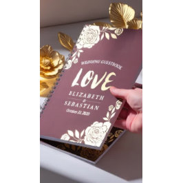 モダン ゴールデン ローズ バーガンディ レッド 結婚式 ゲストブック ノートブック