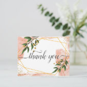 モダン ゴールドフレーム アイボリー グリーン 花柄 サンクス ポストカード (スタンド正面)