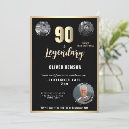 モダン ゴールドメタリック サプライズ 90歳の誕生日  招待状