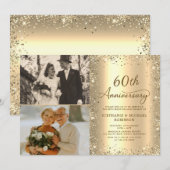 モダン ゴールドラメ 写真 60回目 結婚記念日 招待状 (正面/裏面)