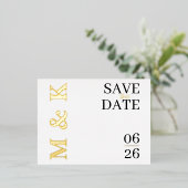 モダン ゴールド箔押し Save the Date カード (立ち正面)