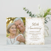 モダン ゴールド ギッター 写真 50回目 結婚記念日 招待状 (スタンド正面)