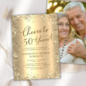 モダン ゴールド グリッター フォト 50回目 結婚記念日 招待状