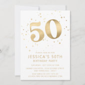 モダン ゴールド グリッター 50歳 五十歳 誕生日 招待状 (正面)