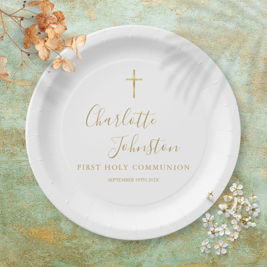 モダン ゴールド シグネチャー ファースト ホーリー コミュニオン ペーパープレート