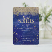 モダン ゴールド ダイヤモンド 星 青い Sweet 16 RSVP 招待状 (スタンド正面)