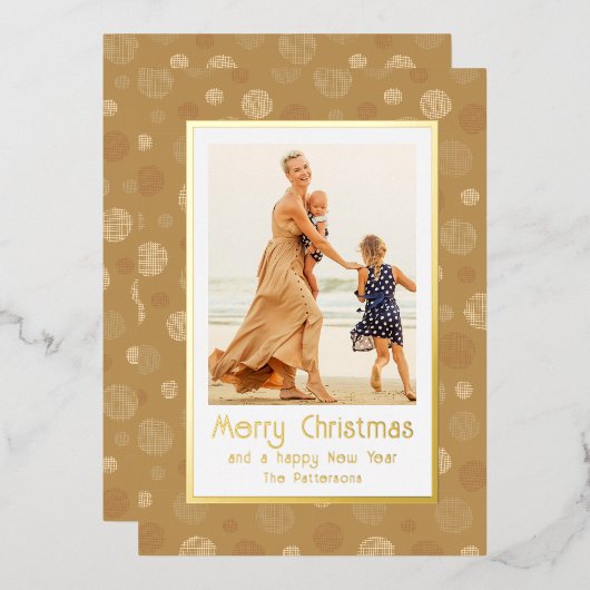 モダン・ゴールド・ドット柄 メリークリスマス 写真入り 箔シーズンカード (正面/裏面)