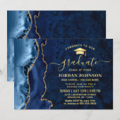 モダン ゴールド ネイビーブルー マーブル 卒業パーティー 招待状 (正面/裏面)