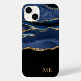 モダン ゴールド＆ネイビー マーブル アゲート モノグラム Case-Mate iPhone 14ケース