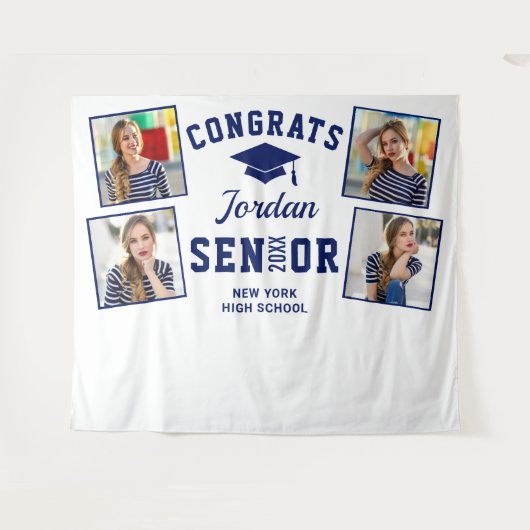 モダン ゴールド ネイビー 卒業写真 ブース 背景 タペストリー (正面(横))